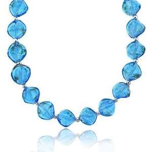  Sterling Silver .925 Two Tone Aqua Blue Glass Twisted Foil 