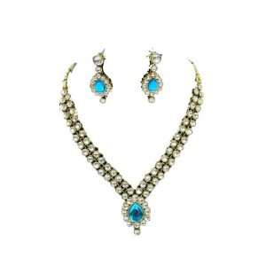   Set Studded with Turquoise Stone Latest Bollywood Necklace Jewelry