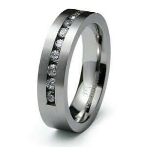  Mens Half Eternity CZ Stainless Steel Wedding Band Ring 