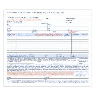 Adams Bill of Lading Short Form, 8.5 x 7.44 Inches, White, 3 Part, 250 