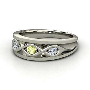   Triple Twist Ring, Sterling Silver Ring with Peridot & Diamond