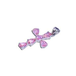   925 & Pink Cubic Zirconia Cross Necklace Pendant   Jewellery Jewelry