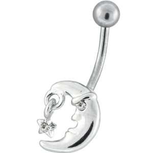  Moon with Gem Star Navel Belly Button Ring Jewelry