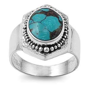   Silver 18mm Turquoise Stone Ring (Size 6   9)   Size 6 Jewelry