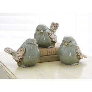 Scroll Wing Light Blue Bird Ceramic Beige/Green Ceramic Ceramic A (Set 