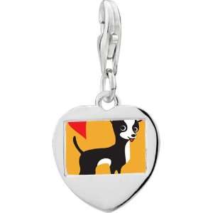  925 Sterling Silver Chihuahua Dog Photo Heart Frame Charm 