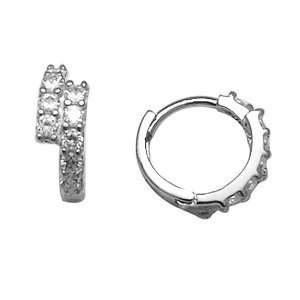 Two Tier Pave 14K White Gold Huggie Earrings Jewelry