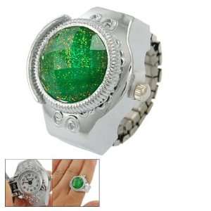 Como Lady Elastic Band Silver Tone Green Ring Quartz Watch  
