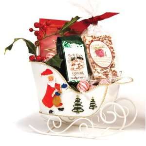 Tin White Sleigh Santa Basket   Christmas Holiday Gift Basket Supplies 