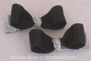 Boutique Girl HOLIDAY Hair Clips Bows BLACK SILVER  