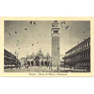 1940s Vintage Postcard Piazza San Marco and Campanile   Venice Italy