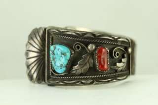   American Sterling Silver Jewelry Al Joe Coral Turquoise Watch Bracelet