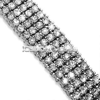 White Gold Finish 4 Row Hip Hop Mens Iced Out Bracelet Nice Quality 