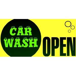  3x6 Vinyl Banner   Car Wash Open Yellow and Green 