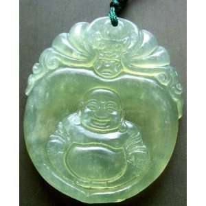  Green Jade Laughing Buddha Bat Coin Amulet Pendant 