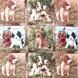  45 Wide Pets At Play Puppy Collage Fabric By The Yard 