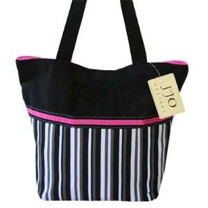 Black, White, Grey and Pink Multicolor Stripe Handbag 