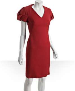 Alexander McQueen red wool v neck puff sleeve dress   up to 70 