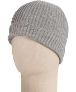 Portolano light grey cashmere rib knit beanie hat   