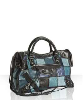 Balenciaga blue patchwork lambskin City medium satchel   up 