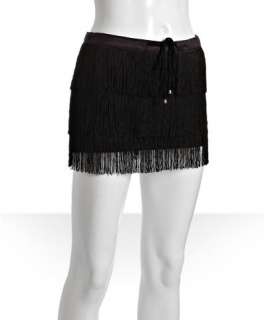 Eryn Brinie black fringe drawstring mini skirt