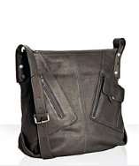 style #306218701 grey leather Genevieve cross body bag