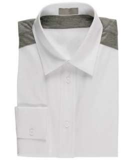 Christian Dior white poplin contrast grey jersey belt dress shirt 