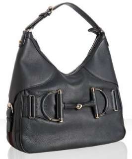 Gucci black leather horsebit large hobo bag  