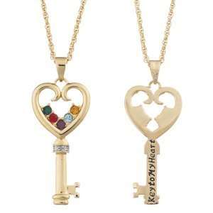 Key to my Heart  Family Birthstone Pendant   Personalized Jewelry