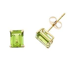   Genuine Peridot Emerald Cut 5 x 7 mm. Solitaire Stud Earrings Jewelry