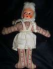 Vtg 1930s 1940s Cloth RAg Doll Composite Painted Face White Hair Wig 