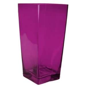  Square Vase, Fuchsia Glass. H 9.5, Open 4.5 x 4.5 (12 