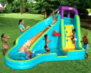 New Huge Inflatable Curved Water Slide Splash Pool with Hoop & Ball 