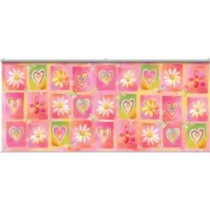   Hearts Daisies Flowers Pink Block Pattern Minute Mural