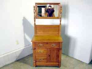 Antique Golden Oak Arts & Crafts Washstand w Mirror  