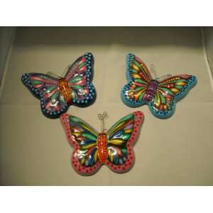    Set of 3 Mexico Butterfly Pottery Wall Hanging New 