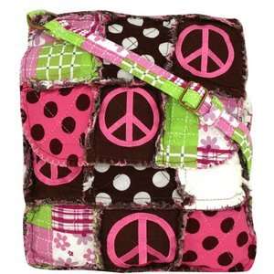   Quilted Patchwork Zebra Peace Sign Large Hipster Pink Brown & Green