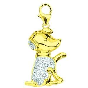  14K Gold 1/10ct HIJ Diamond Dog Spring Ring Charm Arts 