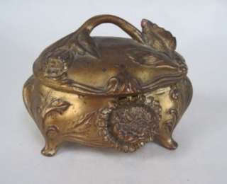 Early 1900s Art Nouveau Cast Metal Jewelry Box Casket #122  