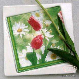 20 Paper Napkin Lunch Size  White Daisy&Tulip Green New on sale free 