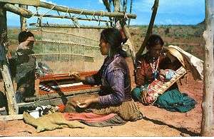   Woman Weaving Rug Loom Children Native American Indian Chrome Postcard