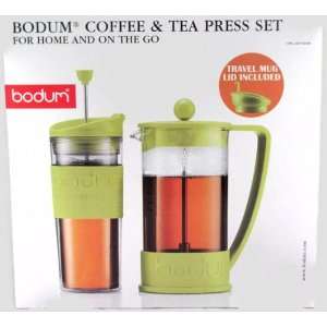 Bodum French Coffee Press Set w/Travel Mug Lid Green 