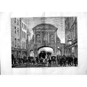  1870 SCENE TEMPLE BAR LONDON ARCH HORSES CARRIAGE PRINT 