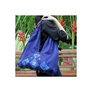  Cotton shoulder bag, Navy Blue Fantasy