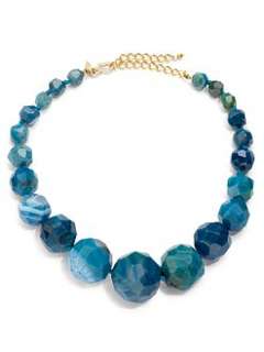 Kenneth Jay Lane   Faceted Agate Ball Necklace/Blue