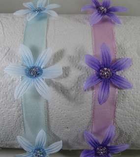 Lot of 2 Baby Infant Newborn Ribbon Flower Headband, Velcro Closure 