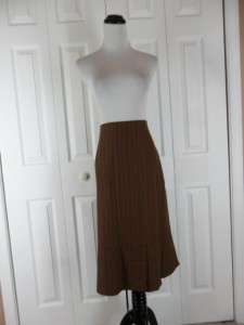 Jill Size 16 Brown Pin Stripe A Line Career Skirt Cotton Linen Blend 