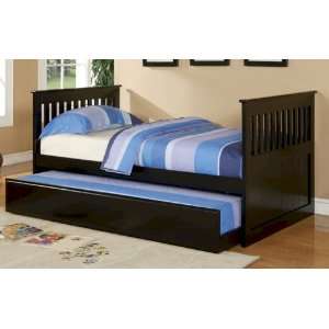  Twin Size Wooden Day Bed With Bottom Trundle Bed In Espresso Wood 