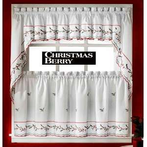  Christmas Berry Embroidered Kitchen Curtains Holiday Clearnce Sale 