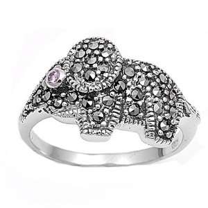   13mm Elephant Pink CZ Marcasite Ring (Size 6   9) Size   6 Jewelry